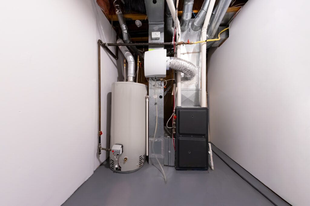 Furnace in the basement with other home comfort systems